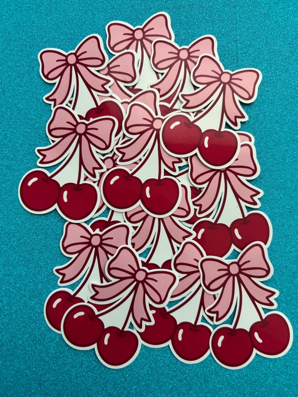 Cherry vinyl stickers with Pink Bows